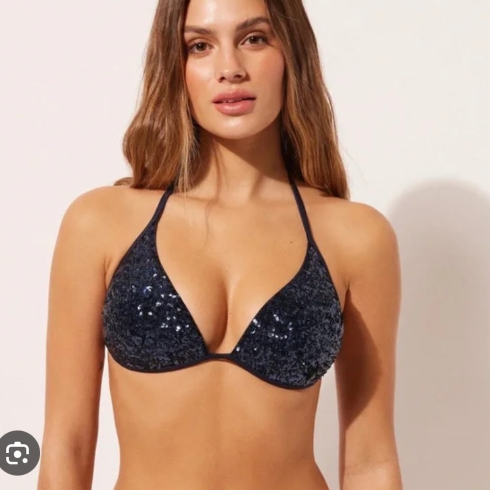 Calzedonia Black Sequin bikini Bra XL NWOT90B/85 C/ 80D